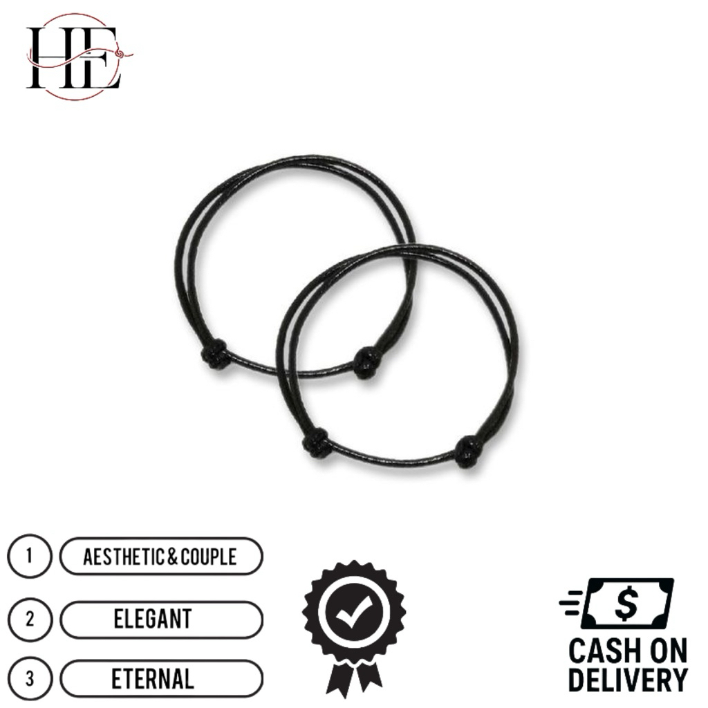 HE - Gelang tangan tali hitam polos aesthetic bagle, gelang tangan tali hitam polos couple pasangan 
