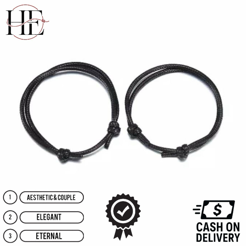 HE - Gelang tangan tali hitam polos bracelet, gelang tali hitam polos couple pasangan bracelet bangl