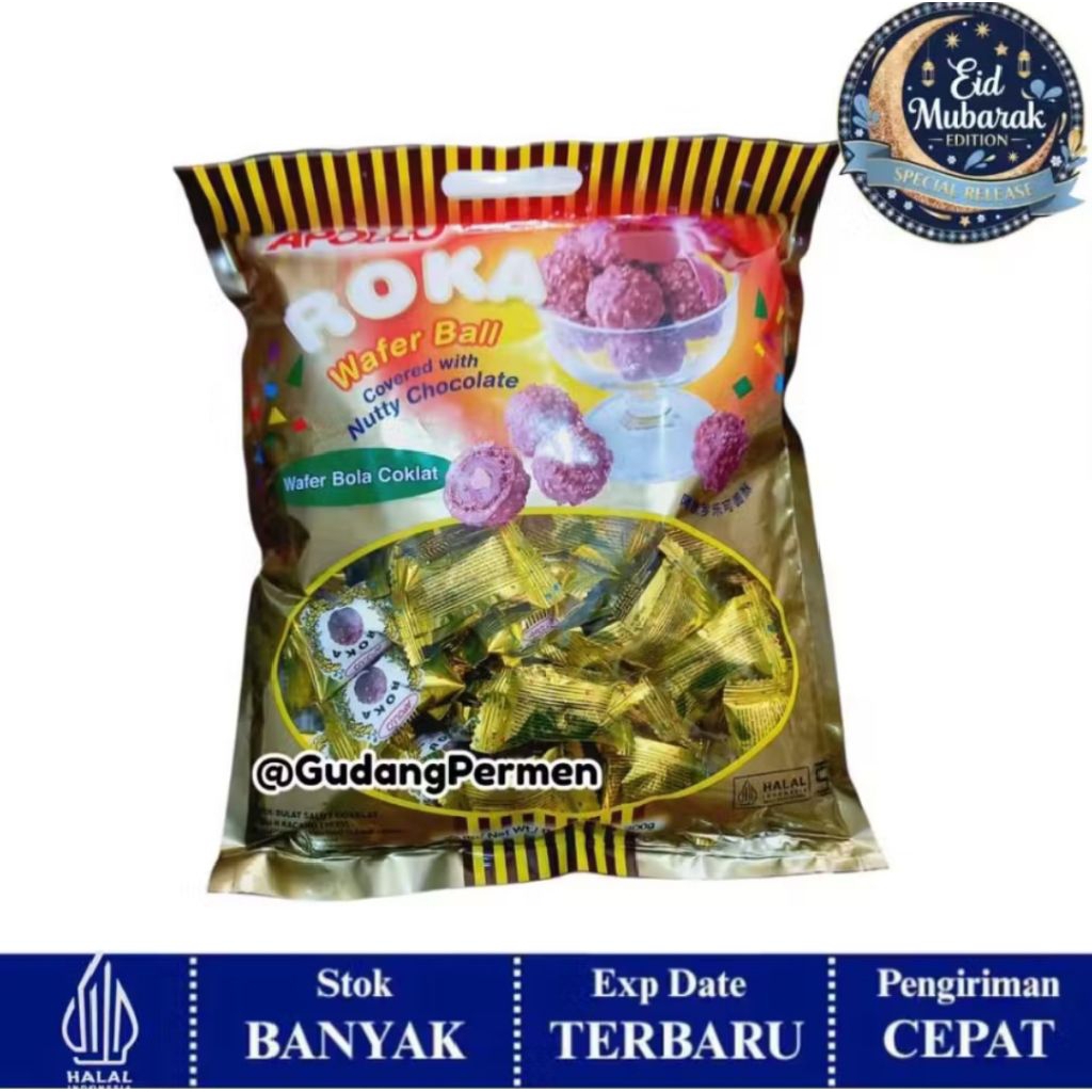 HALAL ROKA APOLLO COKLAT WAFER BALL 50 PCS SNACK JAJAN LEBARAN JAJANAN LEBARAN IDUL FITRI CEMILAN MU