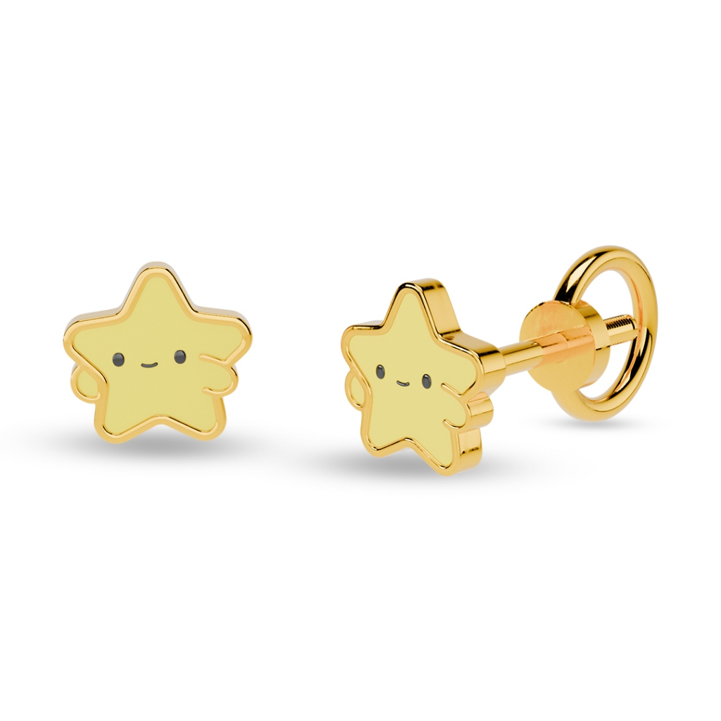 LITTLETHINGSHEWEAR - Anting Emas Bayi Leira Star Loop Screw - Emas 8K Newborn (Baby)