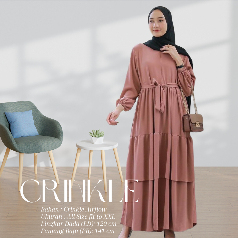 Gamis Terbaru 2026 Lebaran Wanita Dress Muslim Kondangan Remaja Canda Susun Dress Kain Crinkle Cring
