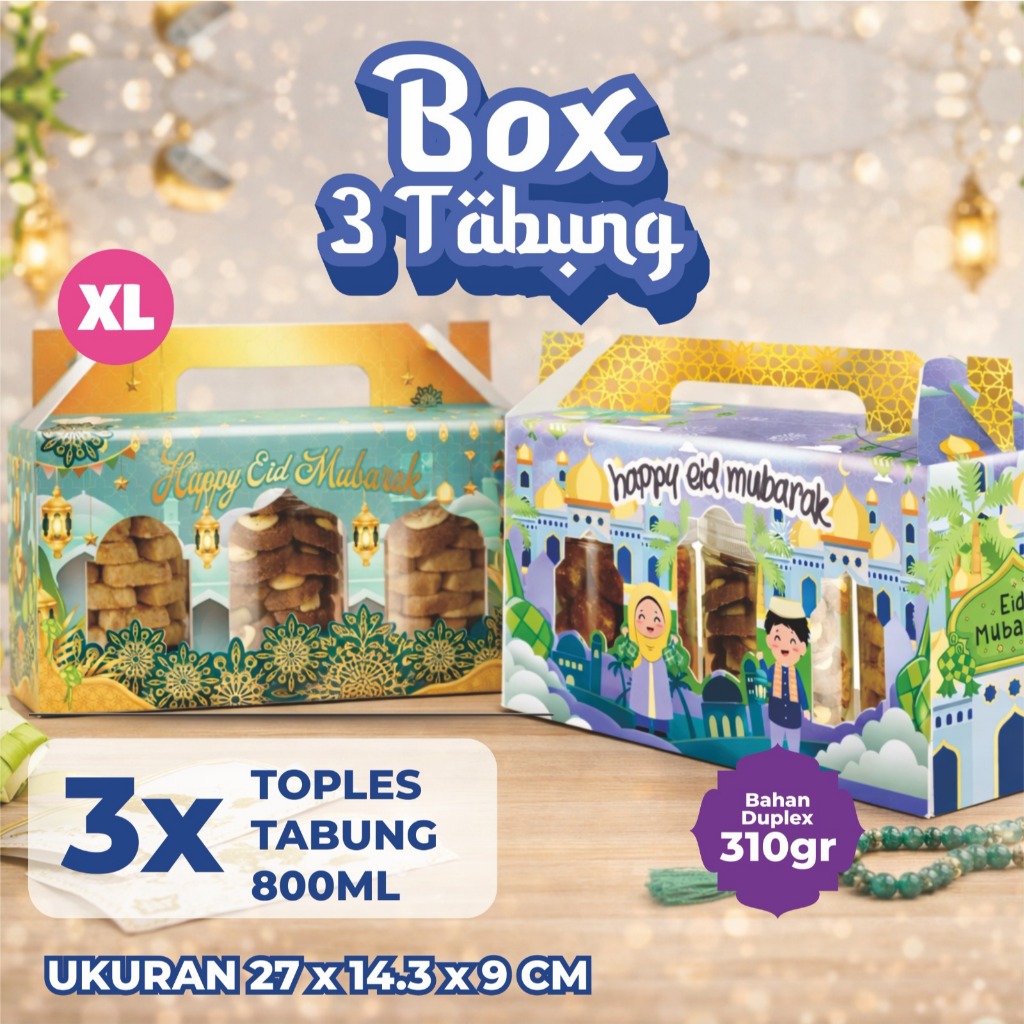BOX HAMPERS 3 TOPLES TABUNG  | BOX PARCEL ISI 2 TOPLES TABUNG | BOX IDUL FITRI | GABLE BOX HAMPERS