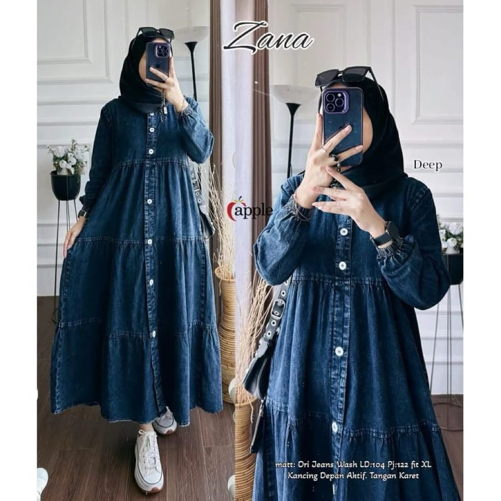 New Bestseller Midi dres Jeans Premium Zana midi . Vian Midi . Midi dress cantik . midi dress jeans 