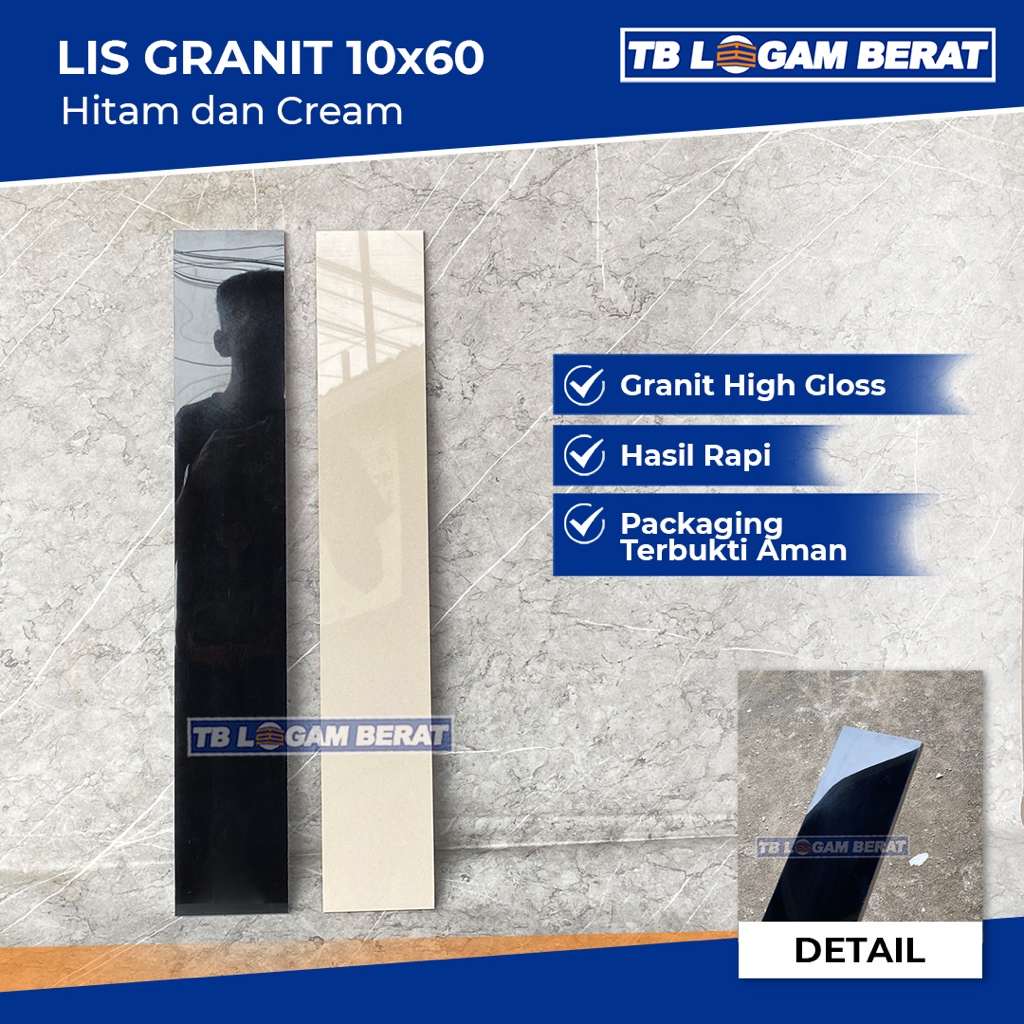 LIS GRANIT 10x60 Plint Polos High Gloss Rapi Cream Ivory Hitam