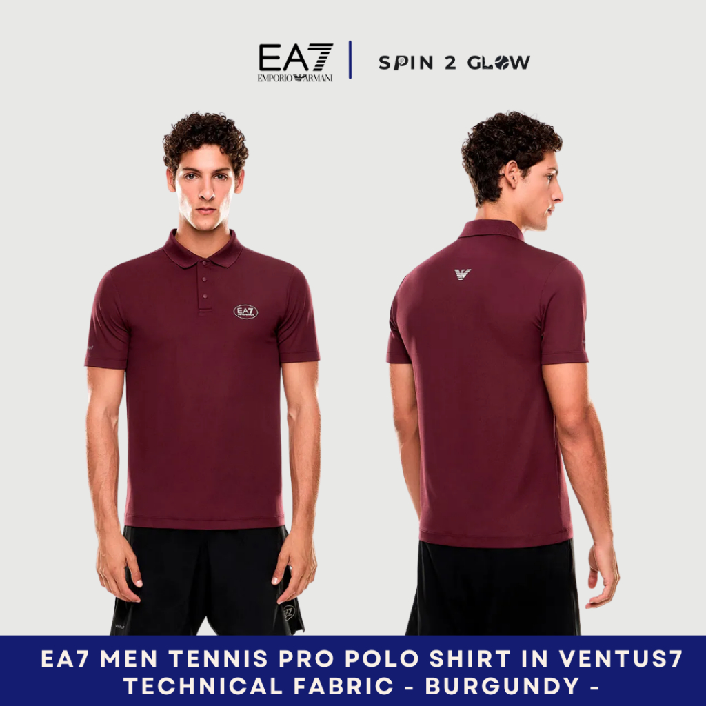 Emp0ri0 Armani EA7 MEN Tennis Pro Polo T-shirt In Ventus7 Technical Fabric - Burgundy
