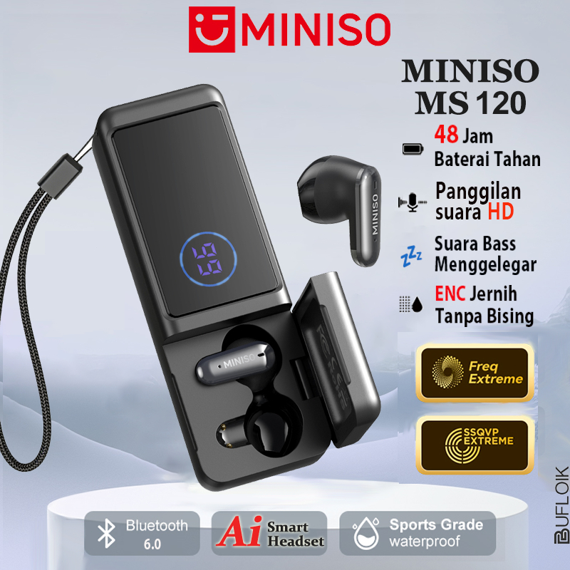 MINISO MS120 3-in-1 Multifunctional Wireless Earphones Kapasitas Besar Power Bank Senter Outdoor Spo