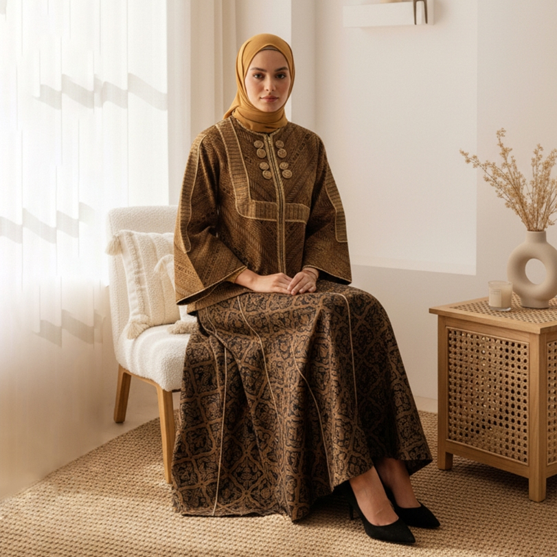 Dewi Sambi - One Set Batik variasi Tenun Kuwer | Setelan Blouse Rok Batik Bordir