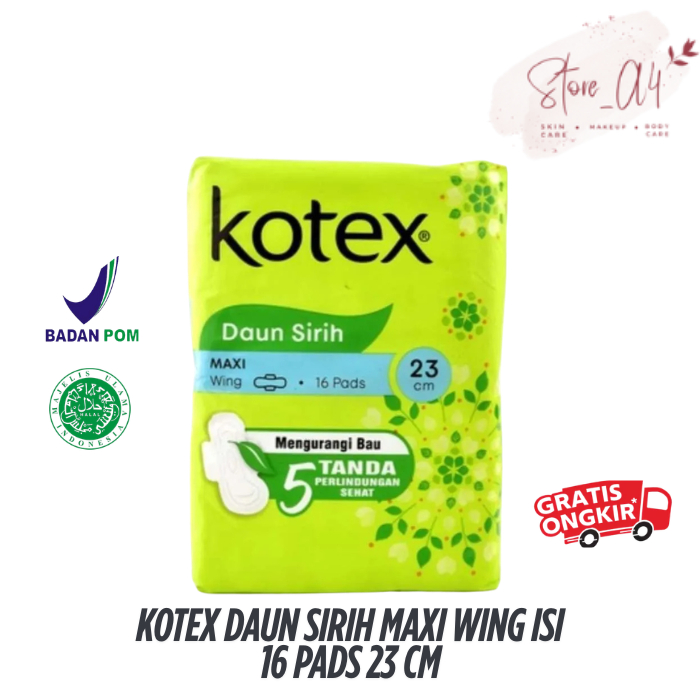 Kotex Daun Sirih Maxi Wing Isi 16 Pads 23 cm Pembalut Anti Iritasi