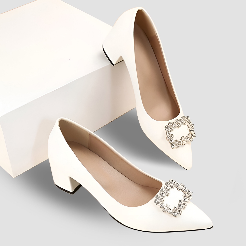 Pantofel Wanita Pesta TYARA Hak Tahu 5cm - Sepatu Pantofel Wanita Putih
