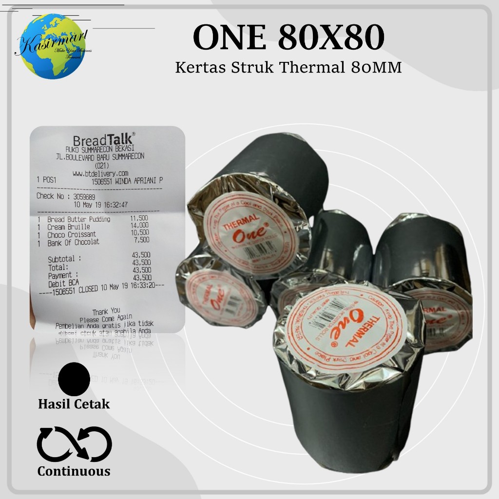 Thermal ONE 80x80 Kertas Struk Thermal Epson TMT82 Cetak Struk Nota Printer Mesin Antrian 80x65