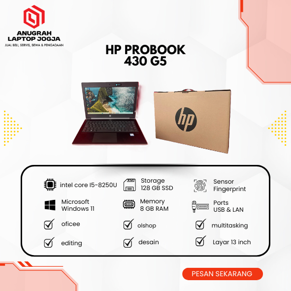 HP PROBOOK 430 G5 Second Normal core I5Gen8 8Gb Ram128Gb Ssd 14Inch