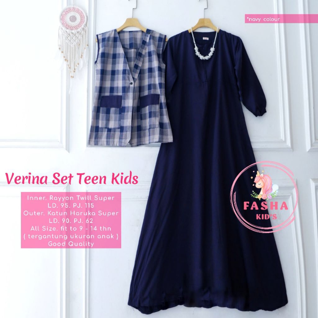 gamis set outer anak perempuan 9-14 tahun matt katun rayon original by fasha kids | almeera alisa di
