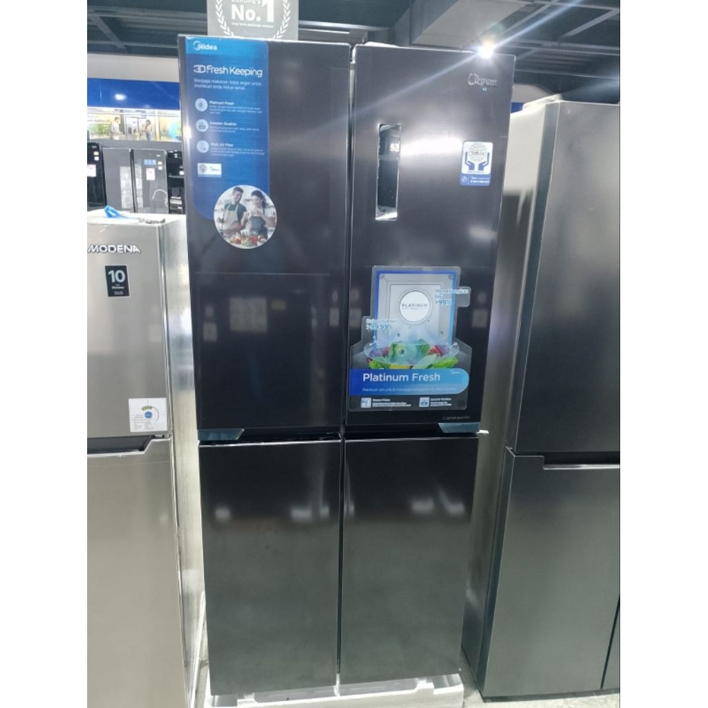 KULKAS MIDEA SIDE BY SIDE 4 Pintu INVERTER MDRF-550FGF28 BLACK / KULKAS SIDE BY SIDE 4 PINTU