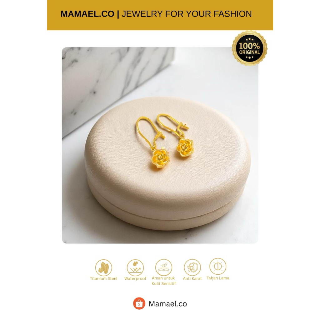 Mamael.co Anting Titanium Anti Karat Bunga Mawar AT-71