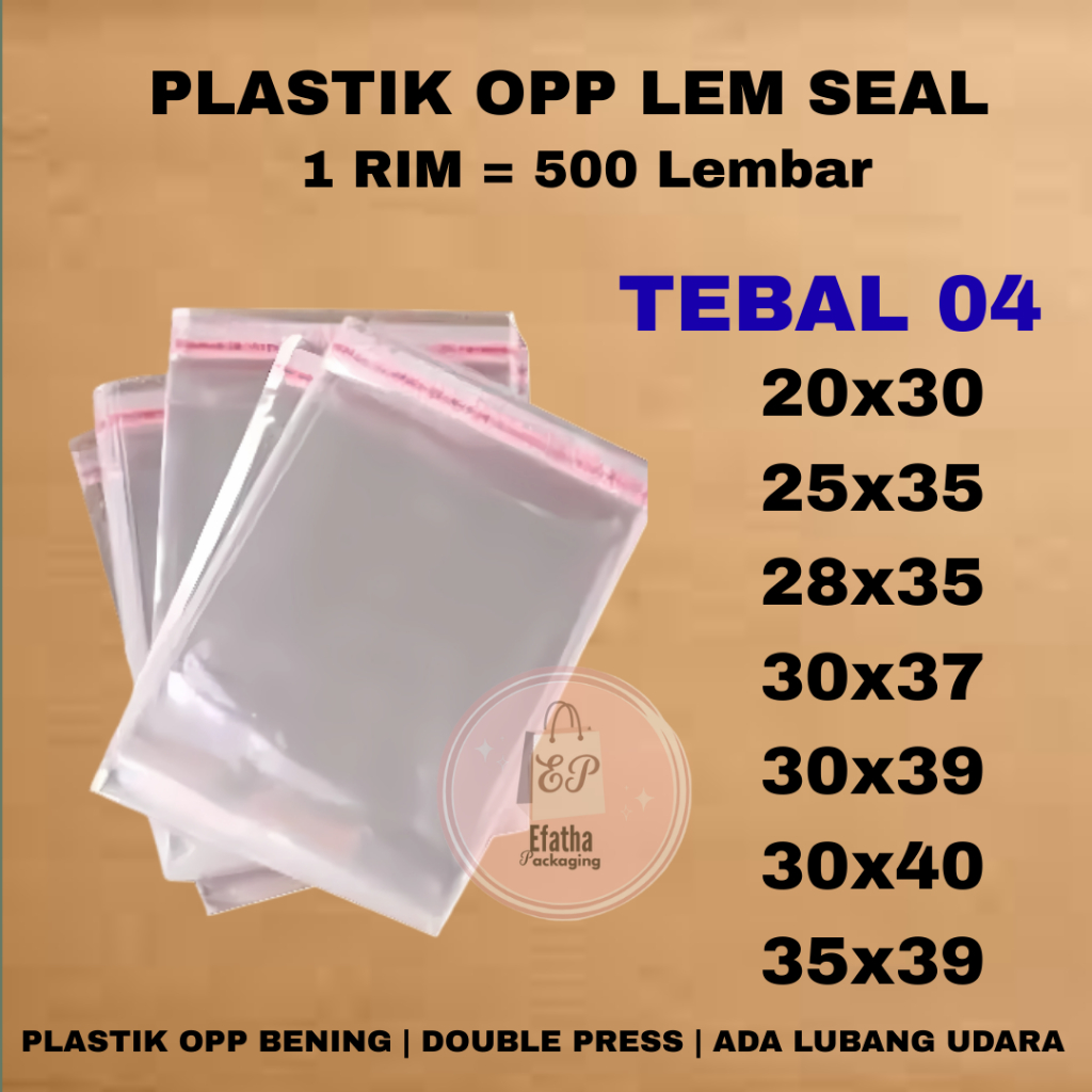 Plastik OPP SEAL Tebal 04 Harga PER RIM isi 500 lembar DOUBLE PRESS Plastik OPP Baju Tebal