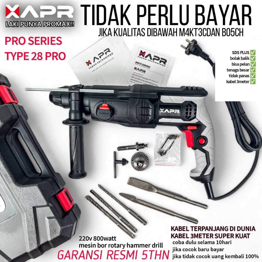 APR RAJA Mesin Bor Rotary AP28PRO Hammer Drikl SDS Plus 3 Fungsi Bor 3 Fungsi Modern