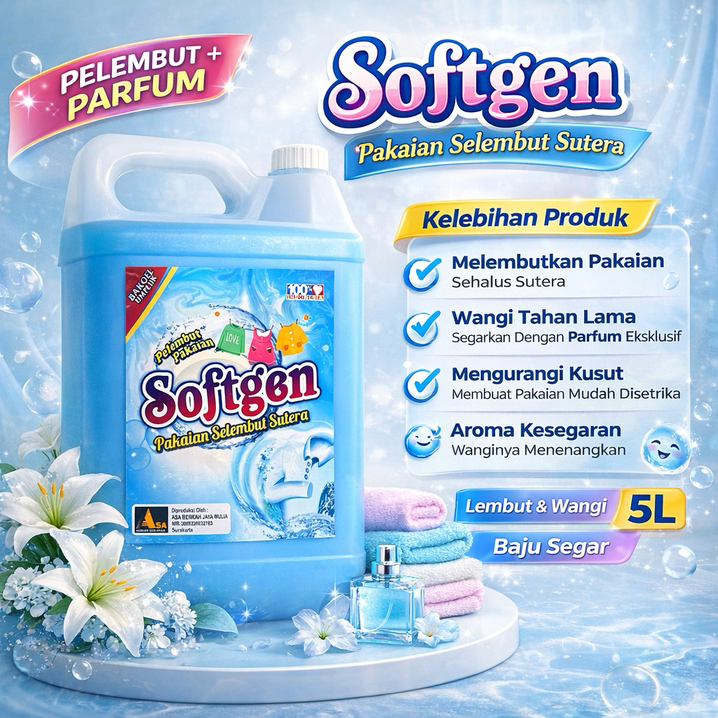 Softener Pelembut Dan Pewangi Pakaian Sekali Bilas 5 Liter