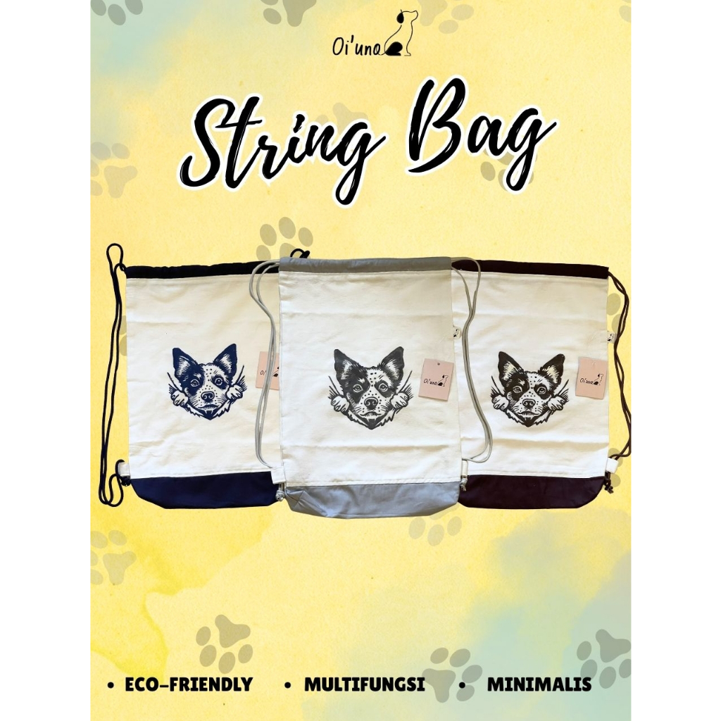 Tas Serut / String Bag Lukis Motif Anjing Australian Cattle