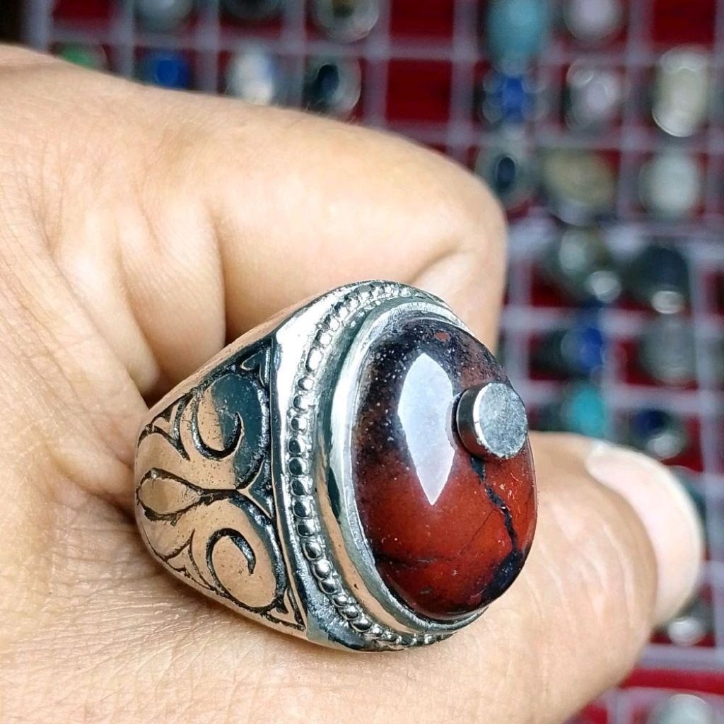 Cincin batu badar besi merah cabe kebumen nempel magnet