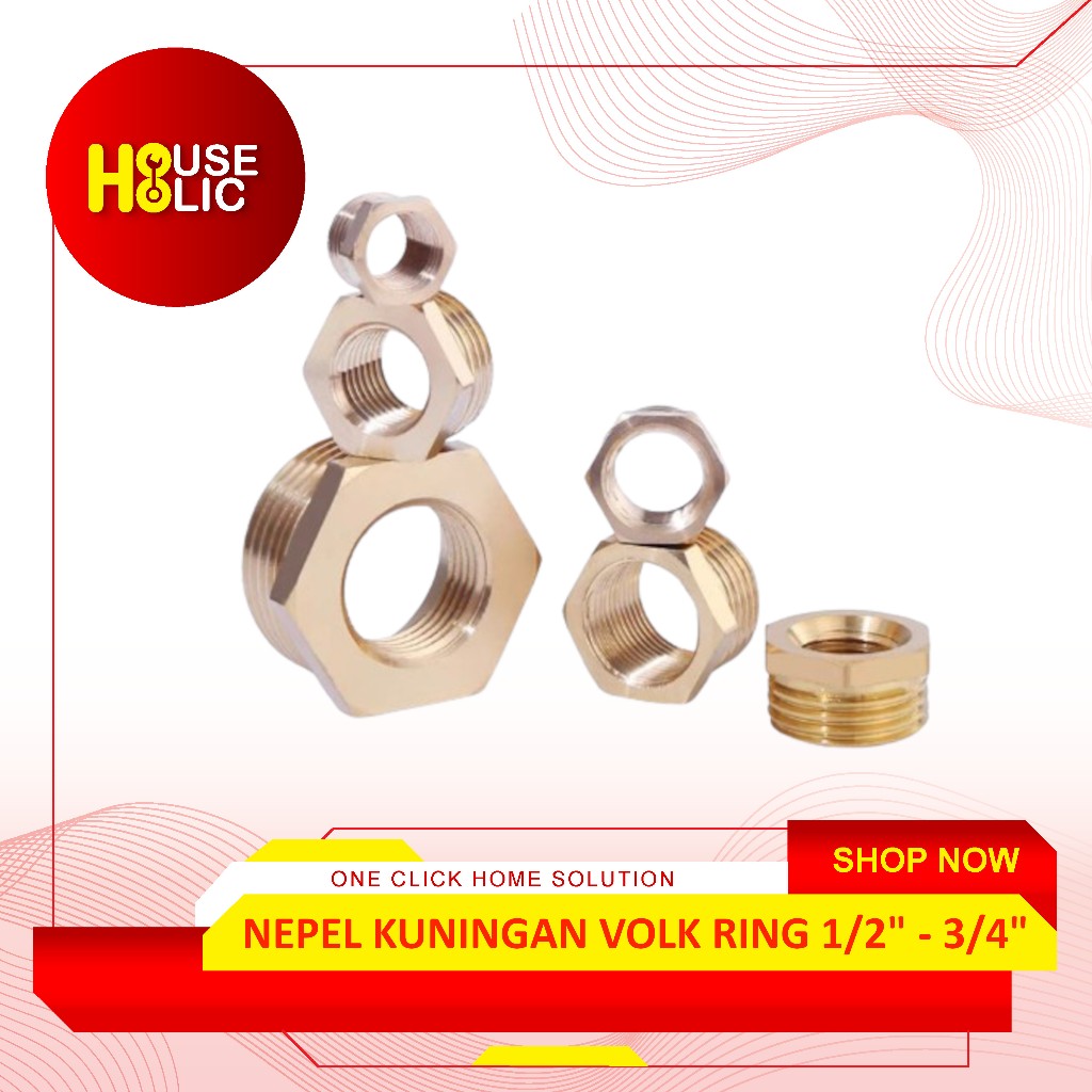 Nepel Ring sok sambung Kuningan drat luar 3/4inch x drat dalam 1/2inch