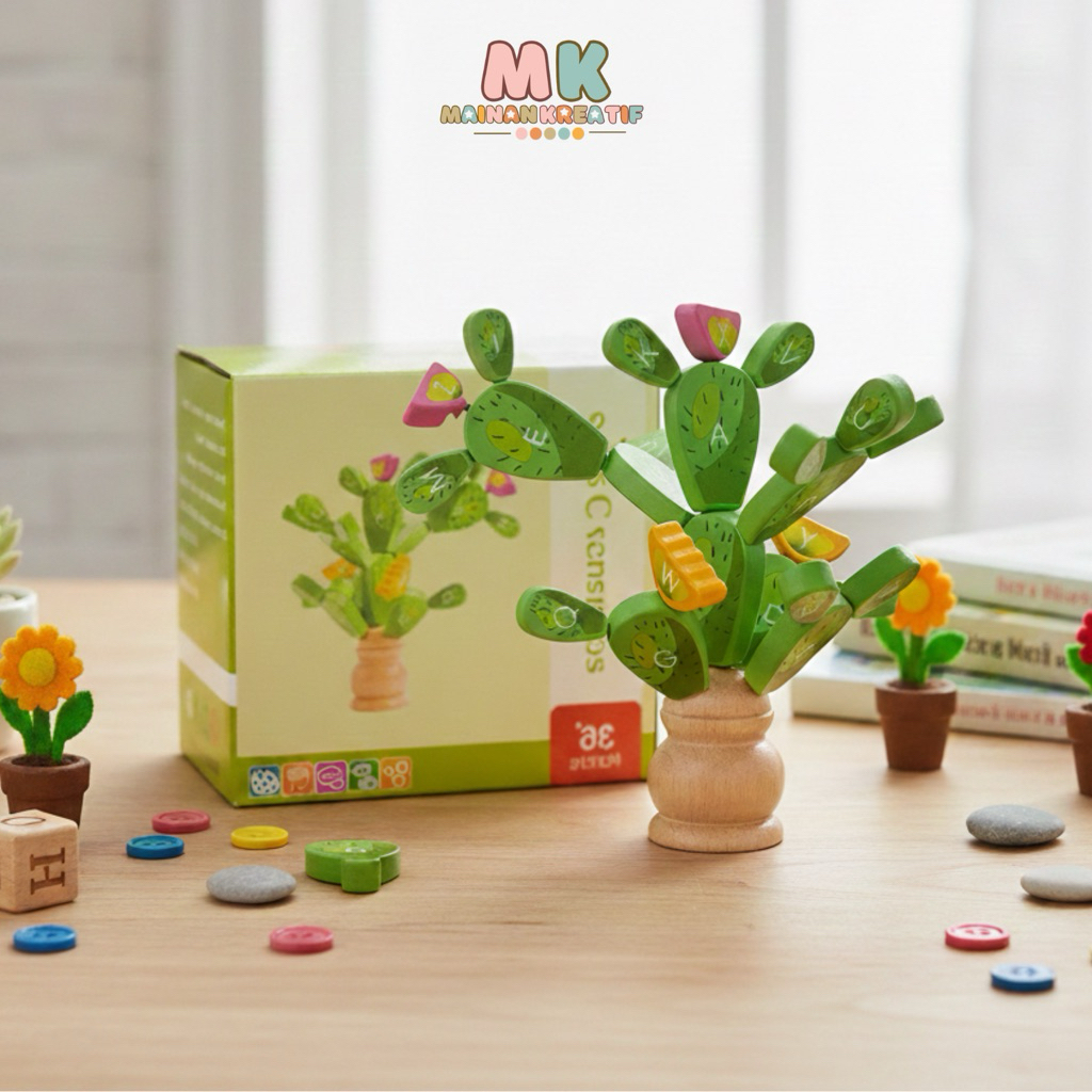 MK127 Wooden Cactus Tree Puzzle Mainan Edukasi Anak Kayu Montessori Alphabet/puzzle kaktus/mainan ed