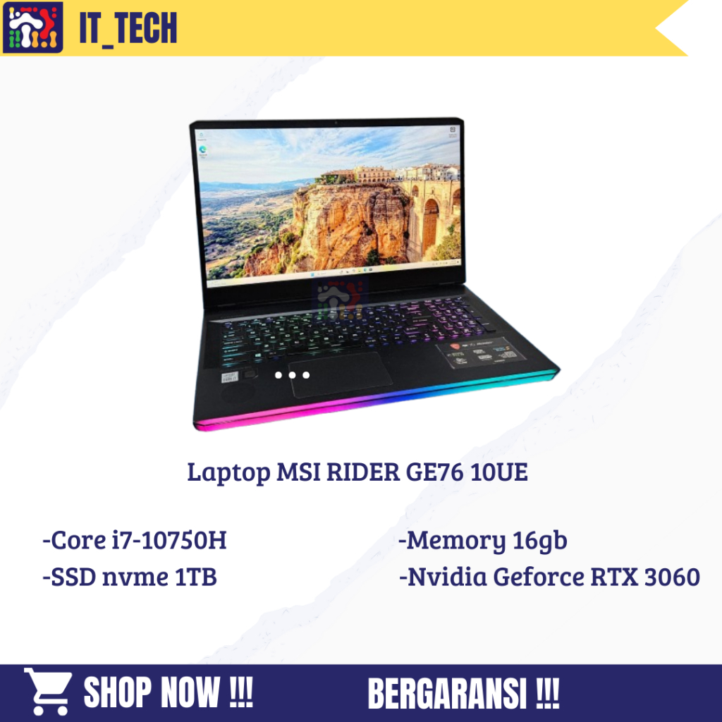 Laptop MSI RIDER GE76 10UE (Proc Core i7-10750H, MMY 16GB, SSD NVME 1TB, Nvdia Gefore RTX3060)