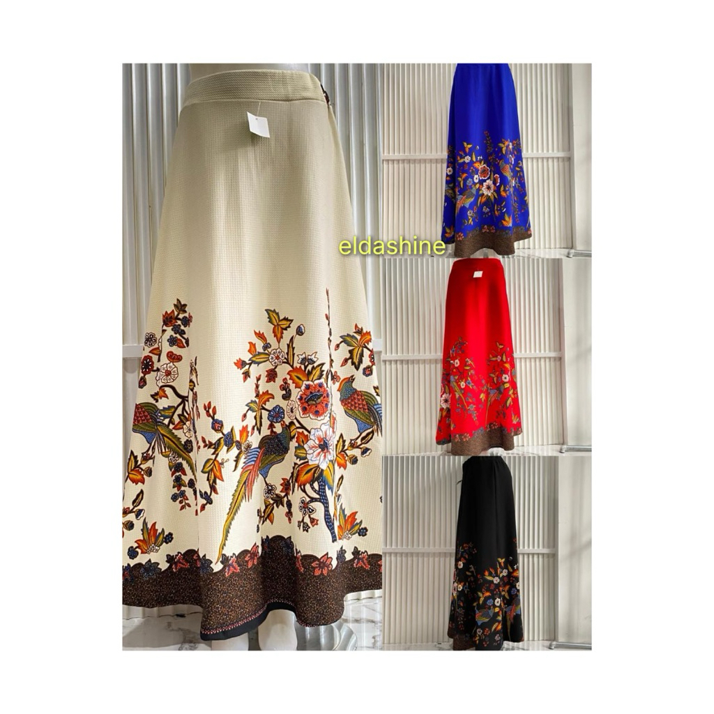 payung panjang wanita Rok payung panjang wanita motif batik burung papua full karet pinggang wanita 