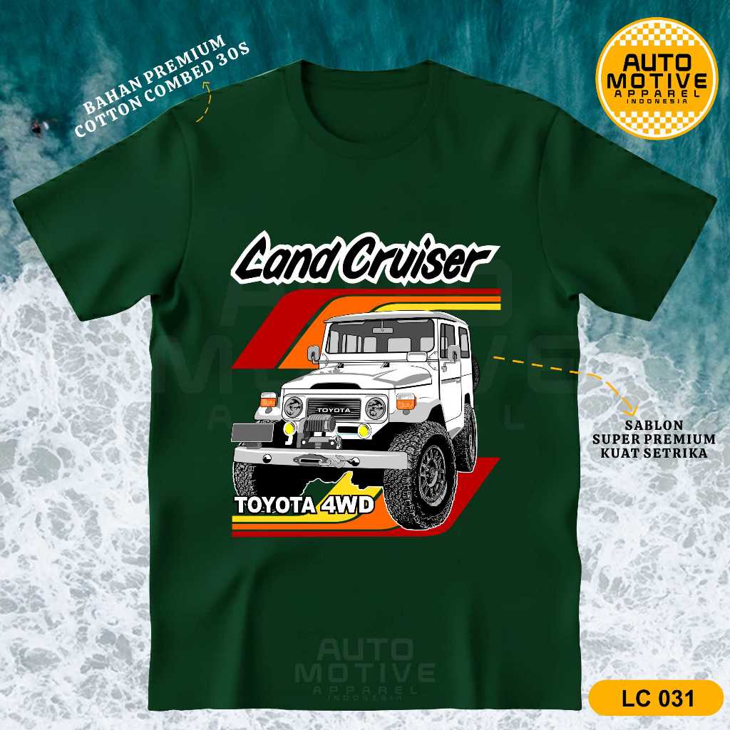 AUTOMOTIVE APPAREL Kaos Land Cruiser FJ40 Tshirt Baju Mobil Toyota Land Cruiser BJ40 Hardtop LC031