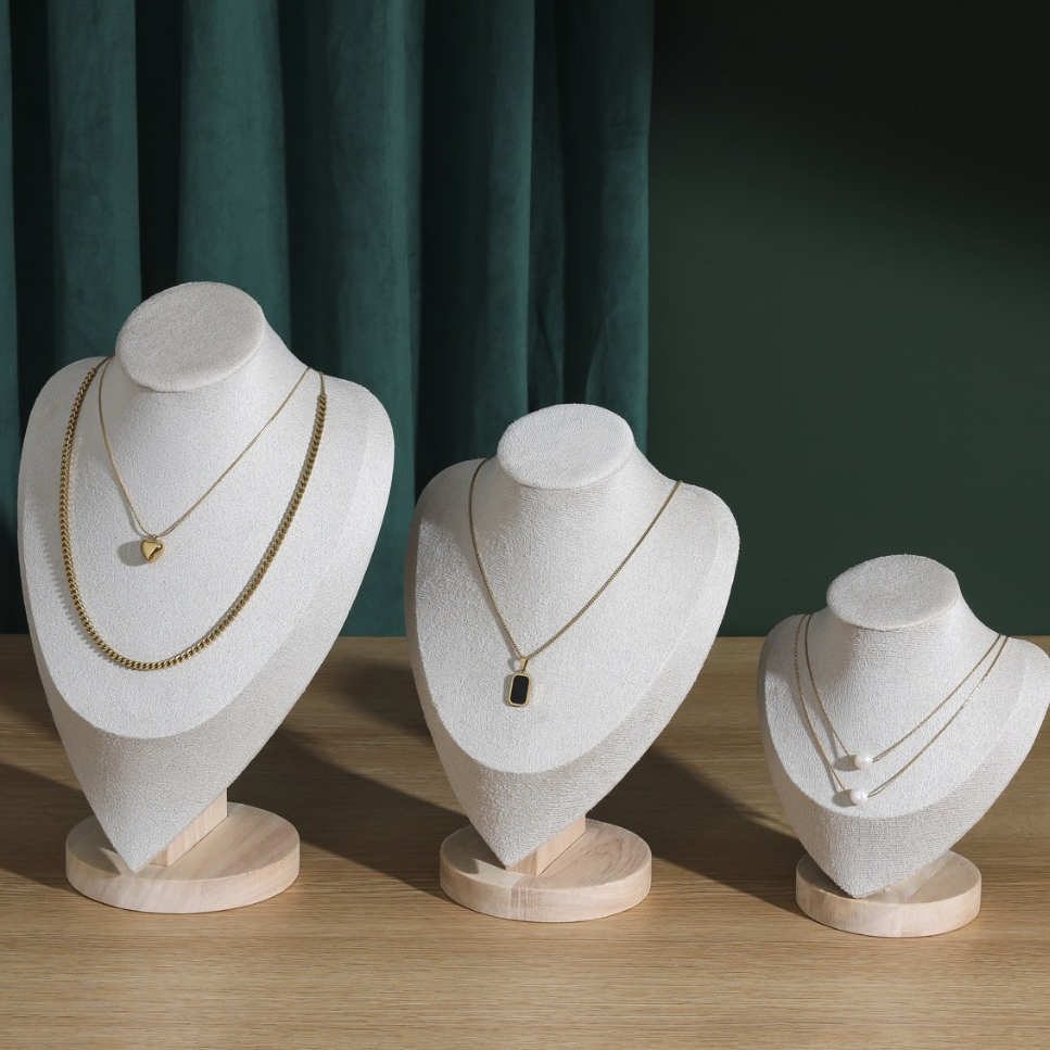 Aineed - Display Patung Kayu, Leheran Kalung, Pajangan Liontin Kalung, Manekin Kalung Kayu