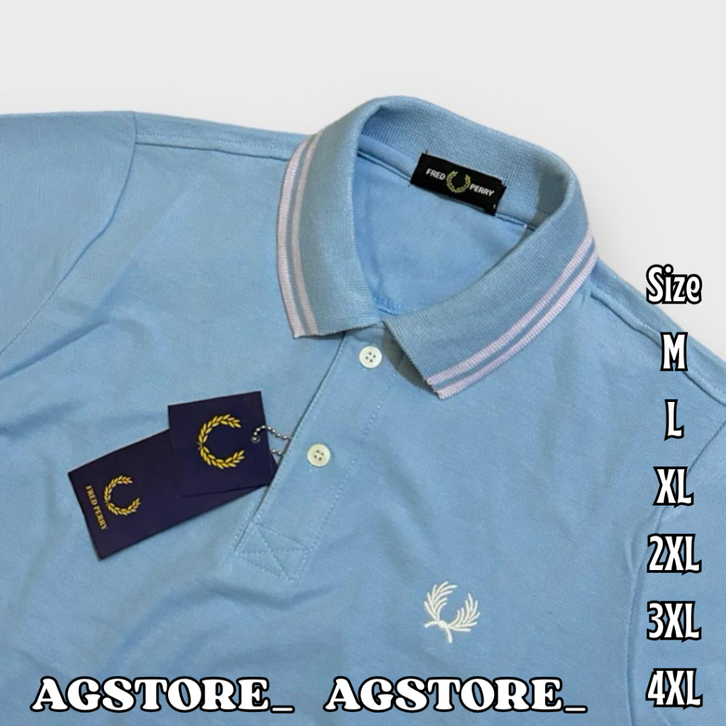 Kaos Kerah Polo Pria  Bordir F Perry Bahan PE Pique Premium Adem Hitam Light Blue Putih Jumbo