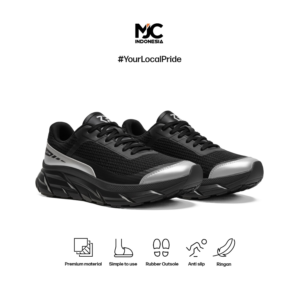 MJC Indonesia Glide - Sepatu Sneakers Pria MJC Glide Hitam Abu Ringan & Nyaman Anti Slip Rubber Outs