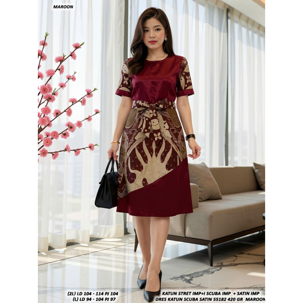 AS 55182 Dress combi batik scuba