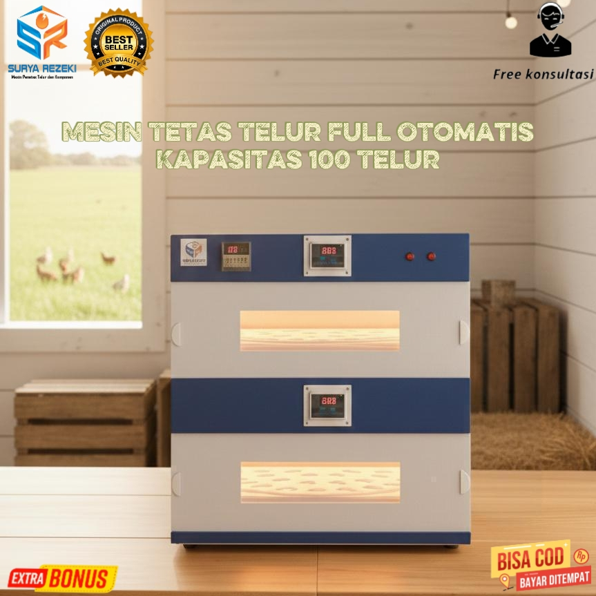 Mesin penetas telur full otomatis kapasitas 100 butir telur ayam bebek burung