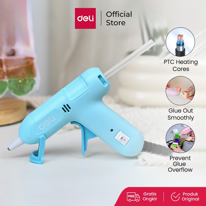 Deli Hot Melt Glue Gun/Lem Tembak 20W Warna Biru/Pink Gratis 10 Lem DL39002X /Alat Perkakas