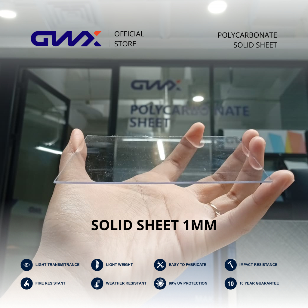 Atap dan Sekat Polycarbonate Solid Sheet GWX 1 MM | Atap Transparan | Kanopi Sliding (WAJIB CHAT ADM