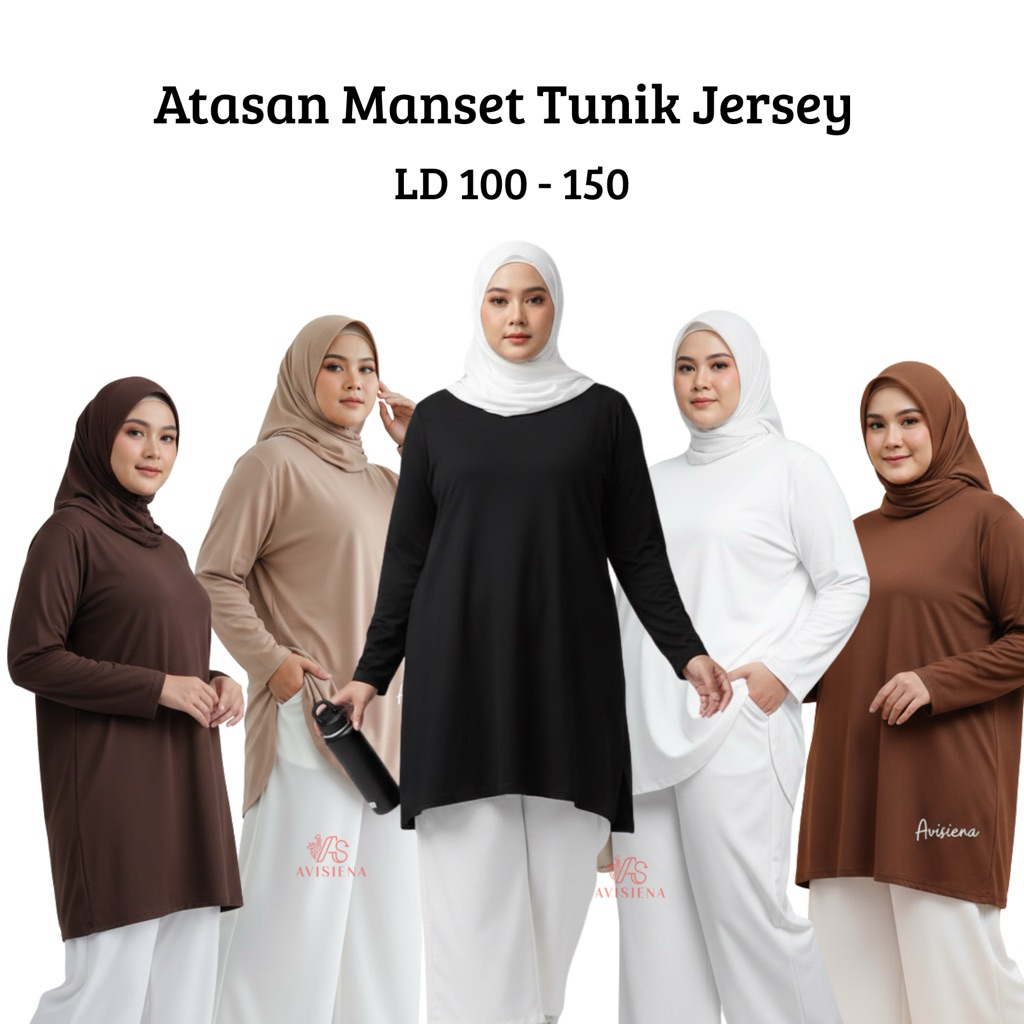 AVISIENA - TUNIK MANSET JERSEY BASIC TOP BLOUSE POLOS MELAR JUMBO | ATASAN BIG SIZE XXL XXXL