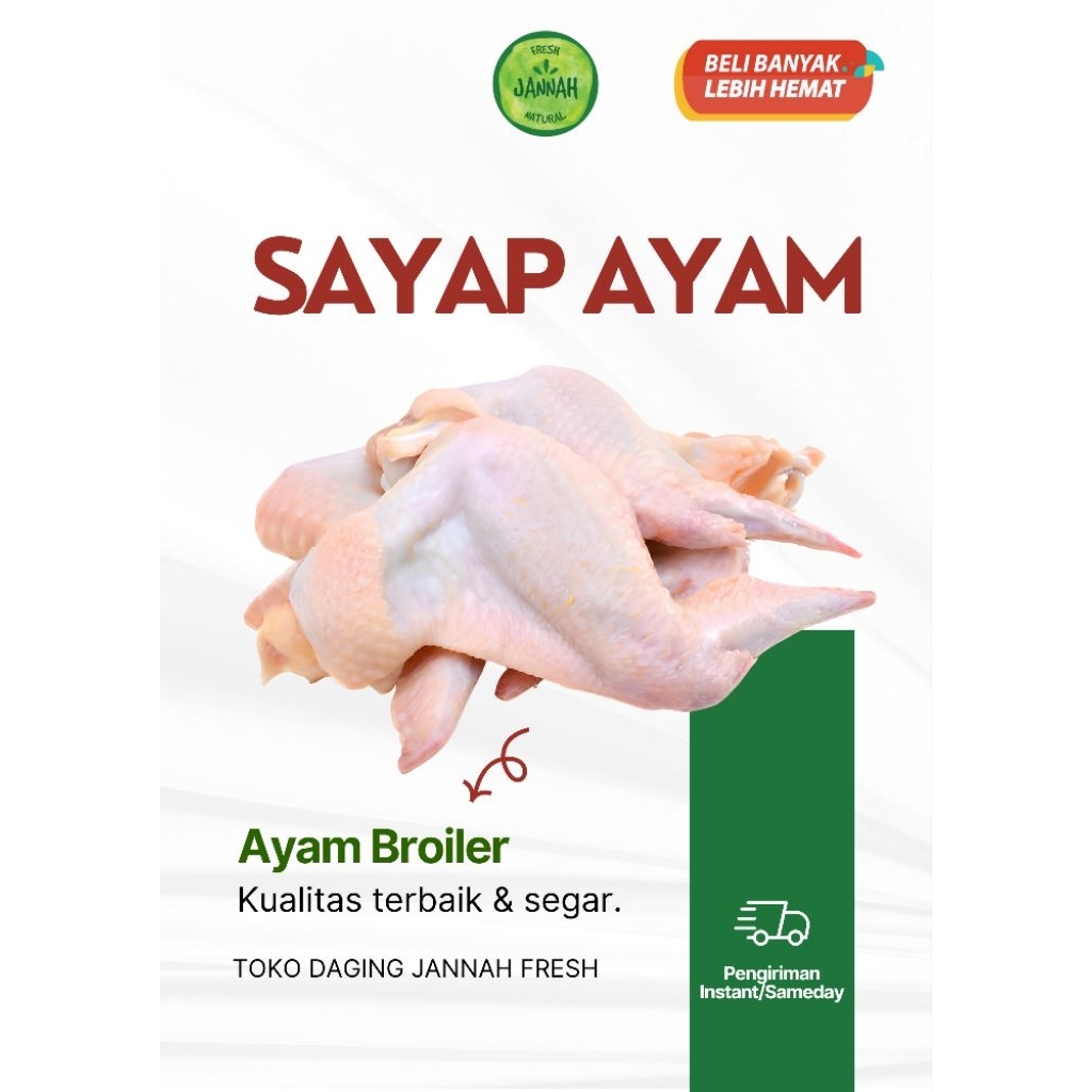 Sayap Ayam Premium Fresh Frozen | Ukuran Besar Isi 2,3,4 | Halal, Berkualitas, Super