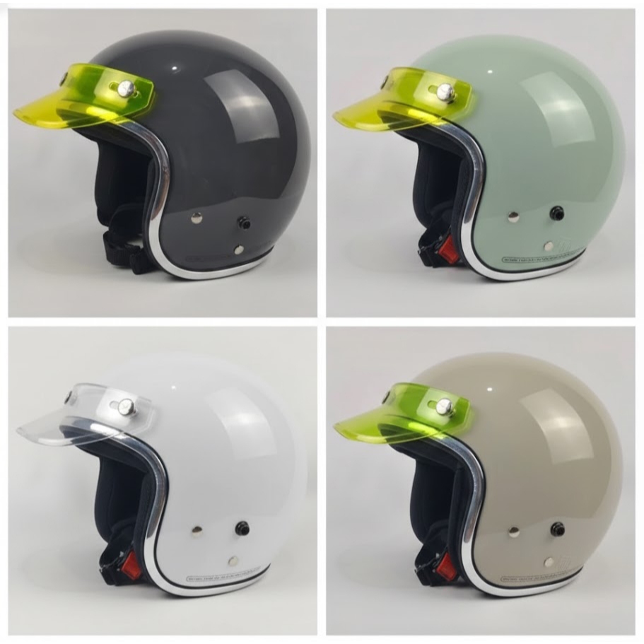 Helm Bogo Dewasa List Chrome Kaca Datar Hitam SNI, Helm Bogo Wanita, Helm Retro Hijab