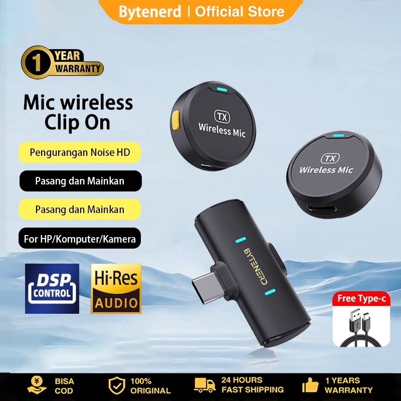 Bytenerd Wireless Microphone Clip On Mic Portable Microphone Mikrofon Lavalier Untuk TikTok YouTube 