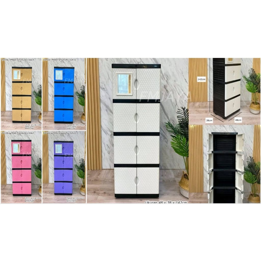 Lemari plastik Pxton 4 susun + cermin