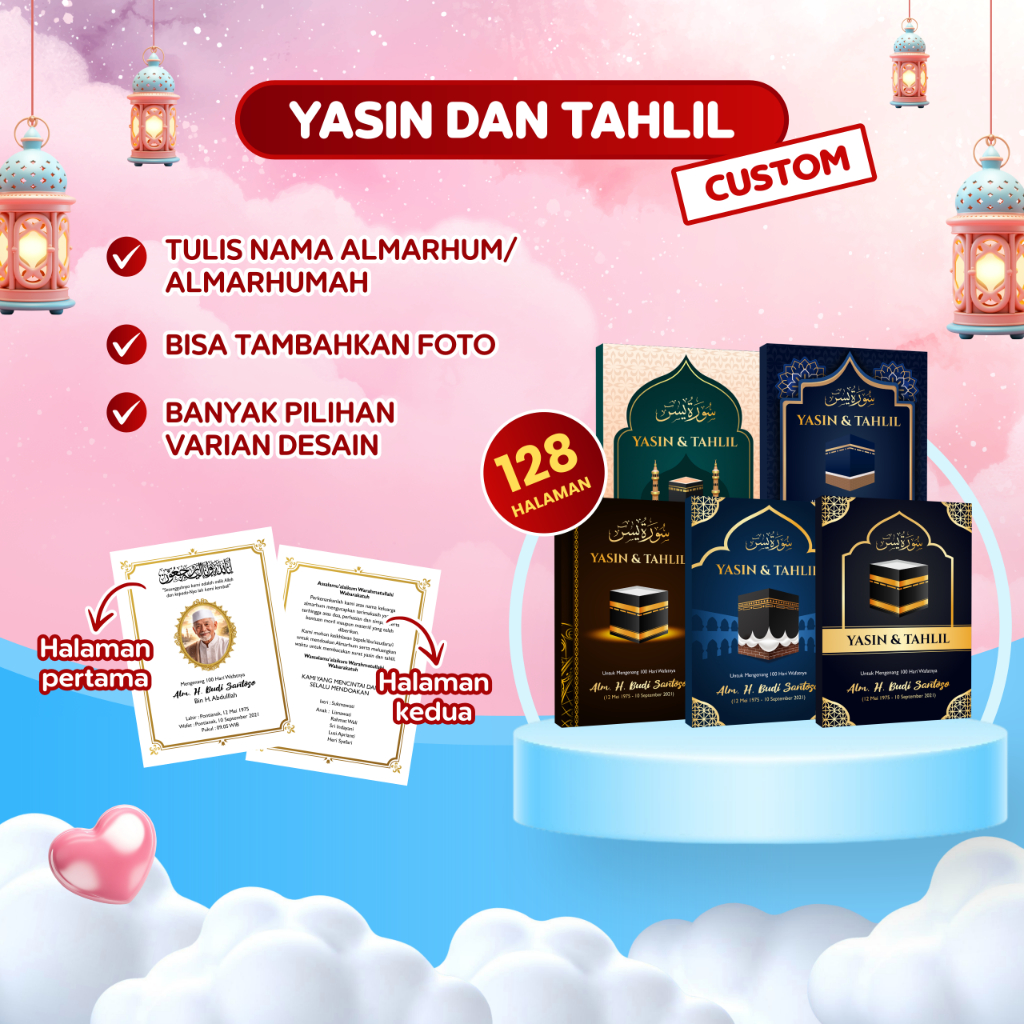 Buku Yasin dan Tahlil Custom Nama Ucapan Foto / Surat Yaasiin & Tahlil 128 Halaman
