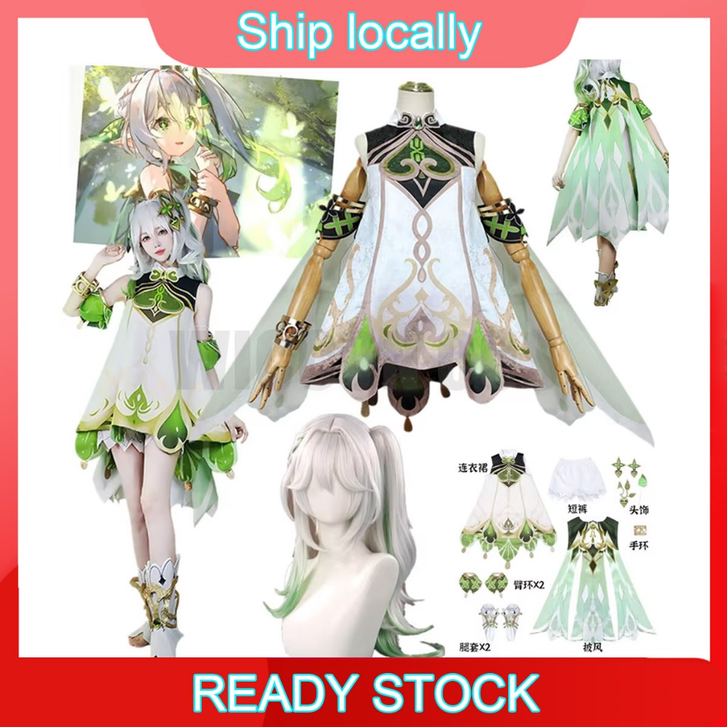 Nahida Cosplay Genshin Impact Lesser Lord Kusanali Kostum Gaun Perempuan Wig Setelan Kostum Pesta Ha