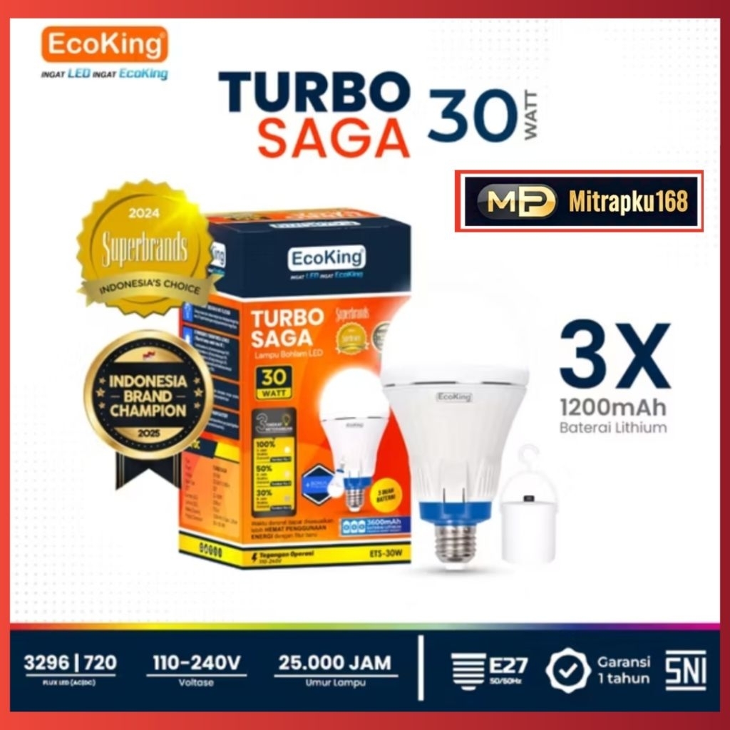 Lampu AC DC Emergency EcoKing Turbo Saga 30 Watt / Lampu Ac Dc Emergency Portable