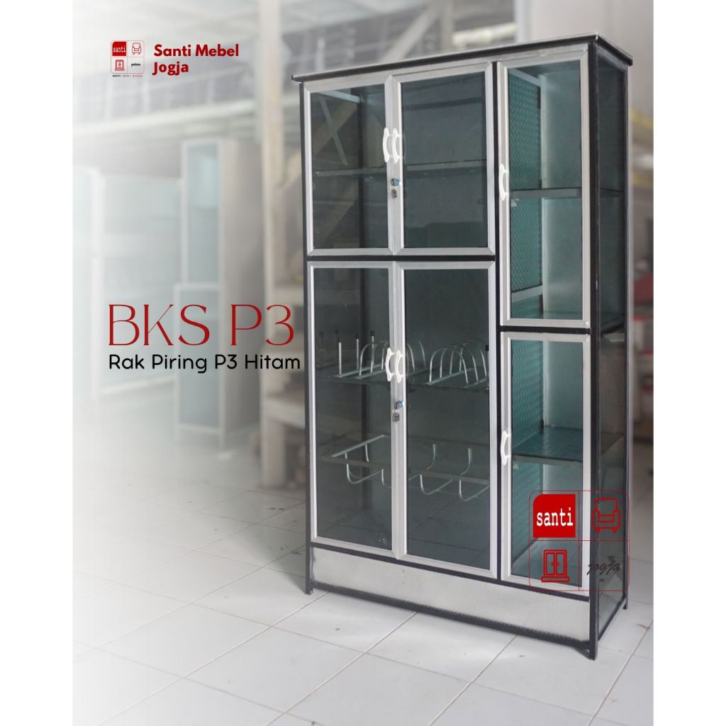 Lemari Dapur Rak Piring Aluminium 3 pintu Hit BKS Tebal
