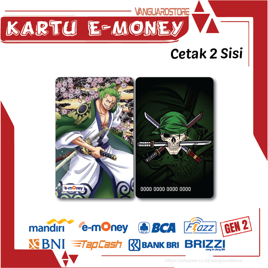 KARTU E MONEY E TOLL ONE PIECE 7 EMONEY MANDIRI FLAZZ BCA BNI TAPCASH BRIZZI BRI - 2 SISI