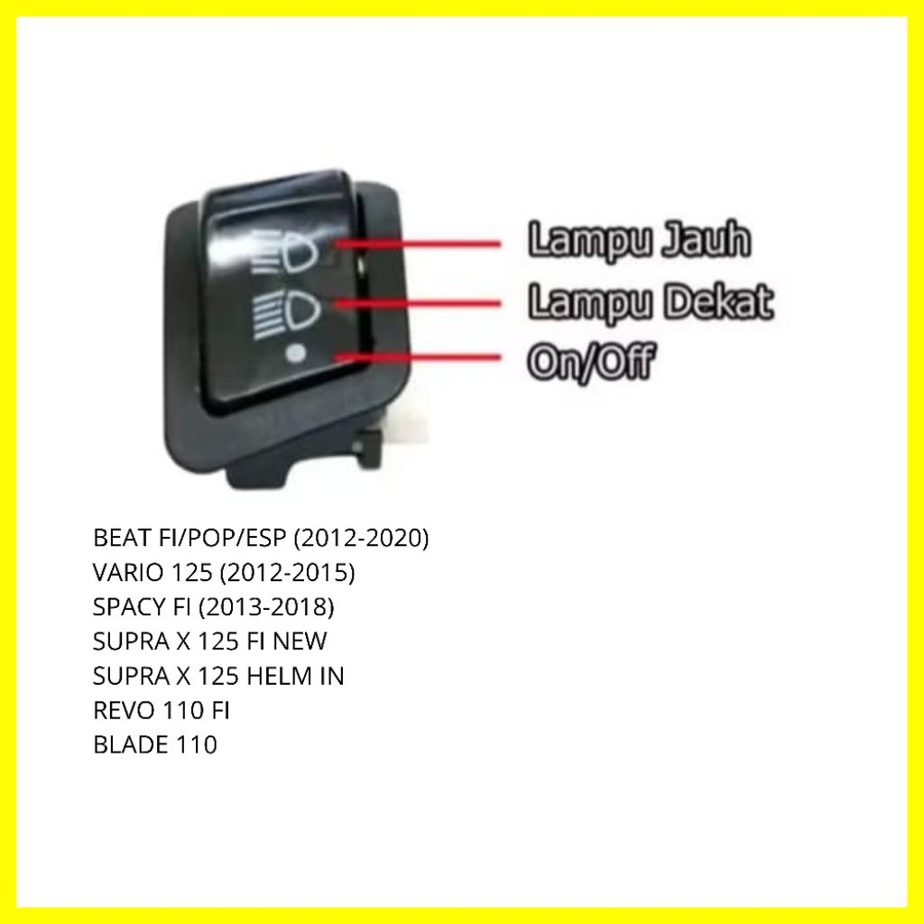 Tombol Saklar 3 Mode Jauh Dekat Off Beat Vario Scoopy Supra x 125 Helm In Blade New Revo