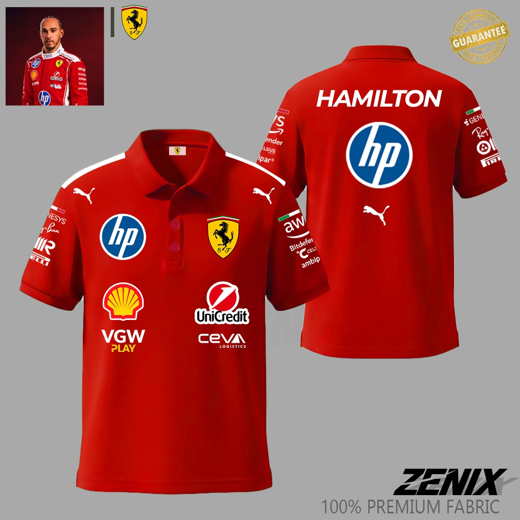 Kaos Polo Shirt Ferrari F1 Hamilton Terbaru Formula 1 Premium