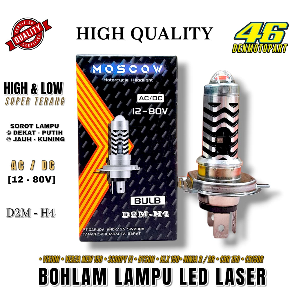 BOHLAM LAMPU DEPAN LED LASER [ H4 - D2M ] AC DC SUPER TERANG MOTOR - VIXION , CBR150 , CB150R , NINJ