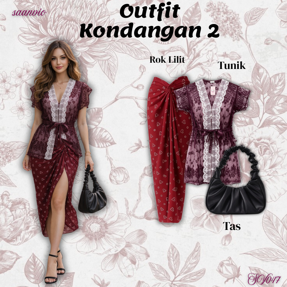 One Set 3in1 OOTD Wanita Kekinian | Tunik + Rok Lilit + Tas | Outfit Kondangan 2 - SV047 ala Korean 