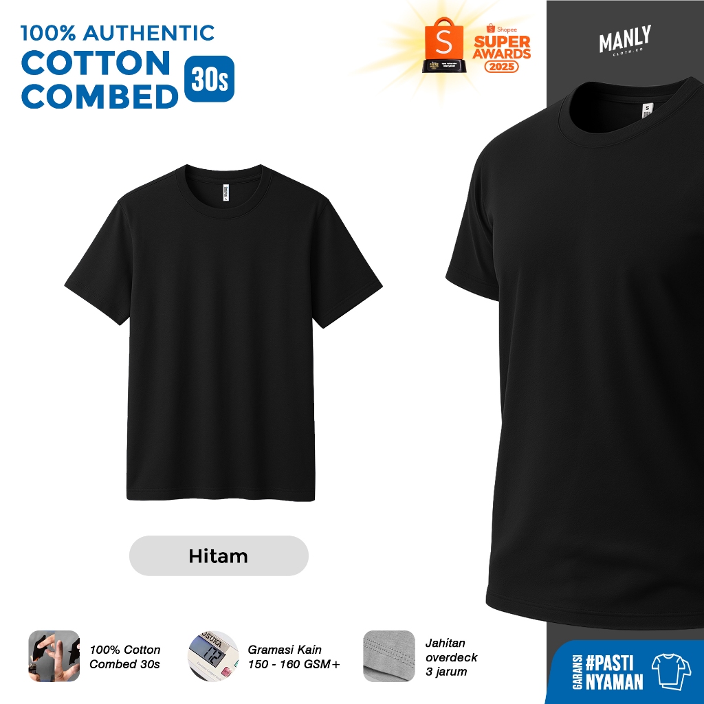 Kaos Hitam Polos Premium Cotton Combed 30s